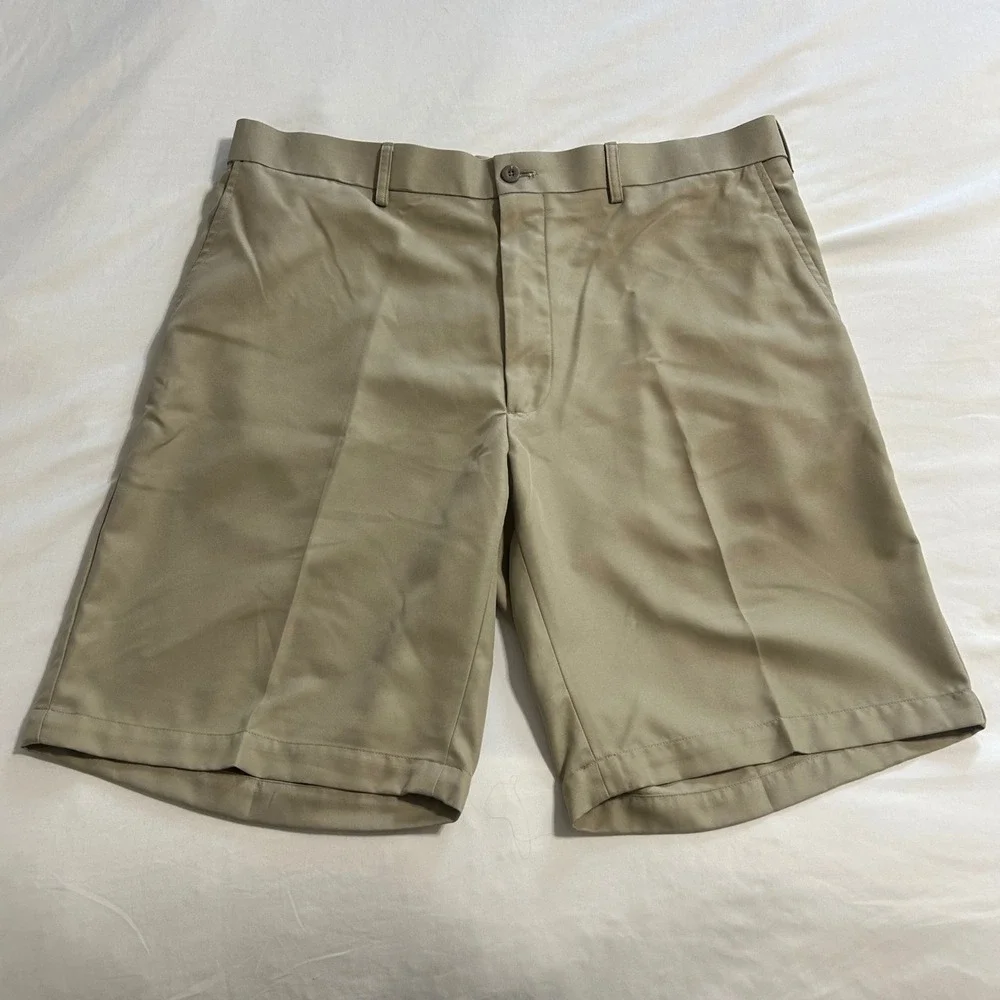 Savane Mens Tan Khaki Flat Front Dress Shorts Size 36 SCSB0141 Business Casual